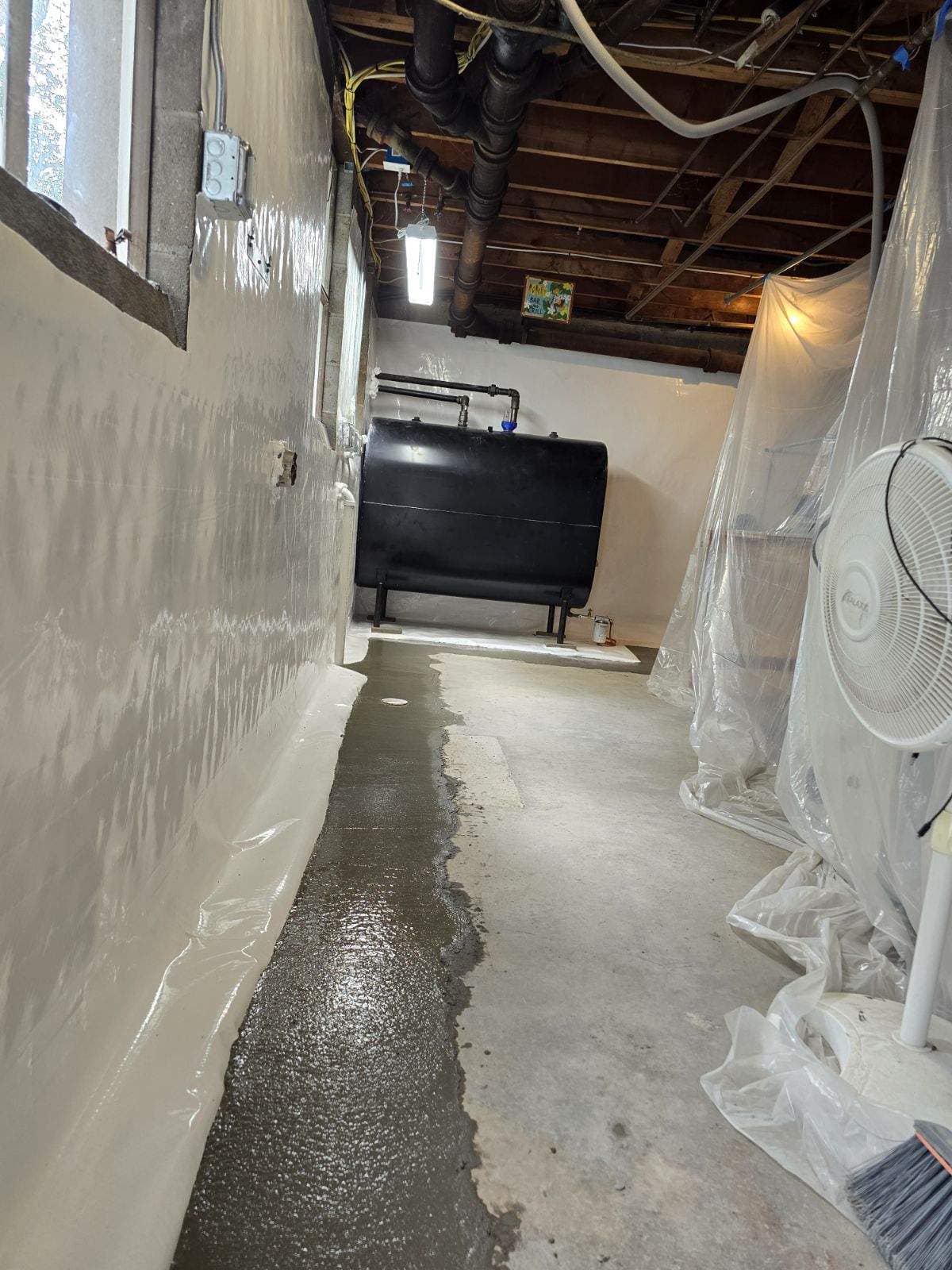 walls and floor with new concrete